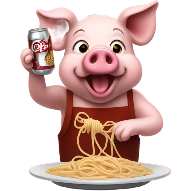 Pig eating spaghetti and drinking Dr Pepper  emoji