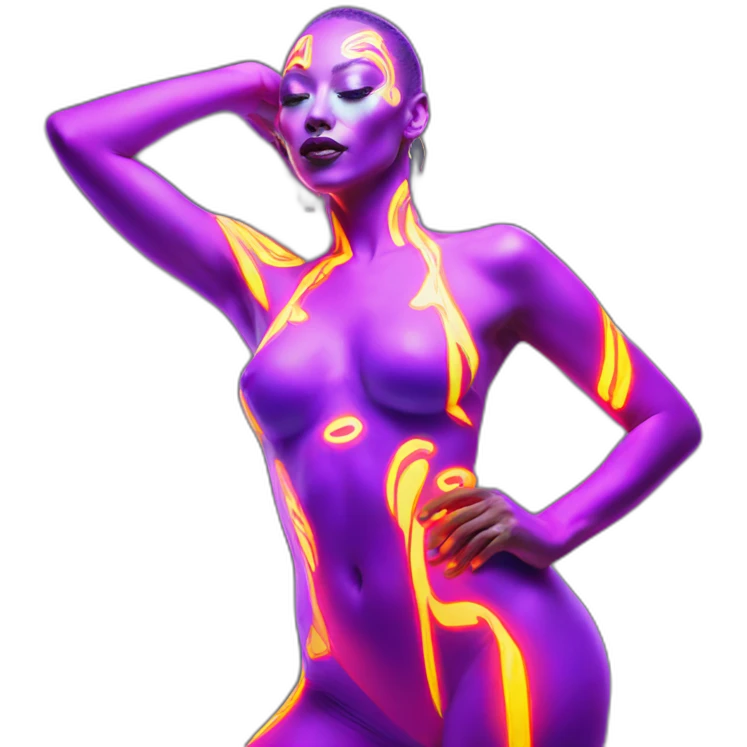 Sexy Neon sign beauty model dancer in tasteful body paint emoji