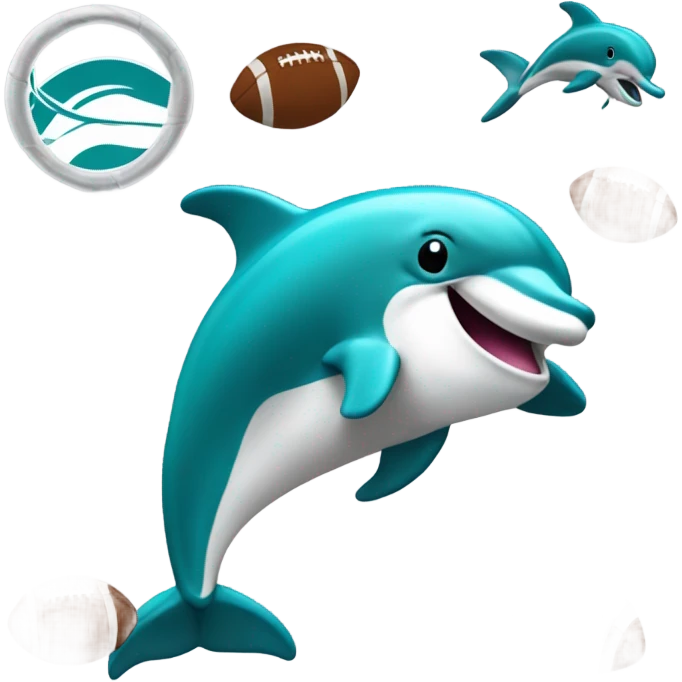 Make an emoji of a Miami dolphin, jumping through a hoop while catching a football emoji