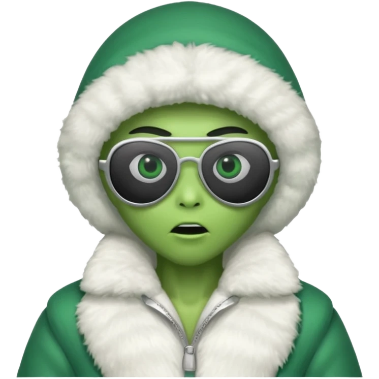 alien, eskimo sunglasses, white coat, suprise emoji