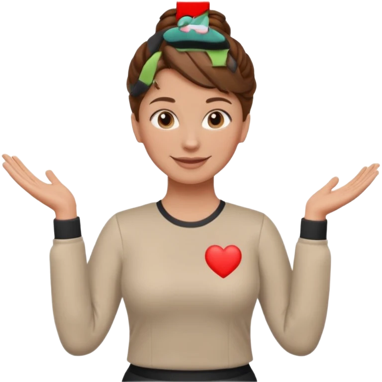 happy teacher standing up brown hair updo, CPR long sleeve top emoji