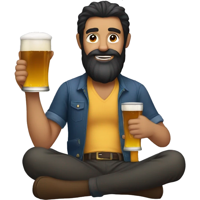 Dark hair beard man drinking beer crossed legs emoji