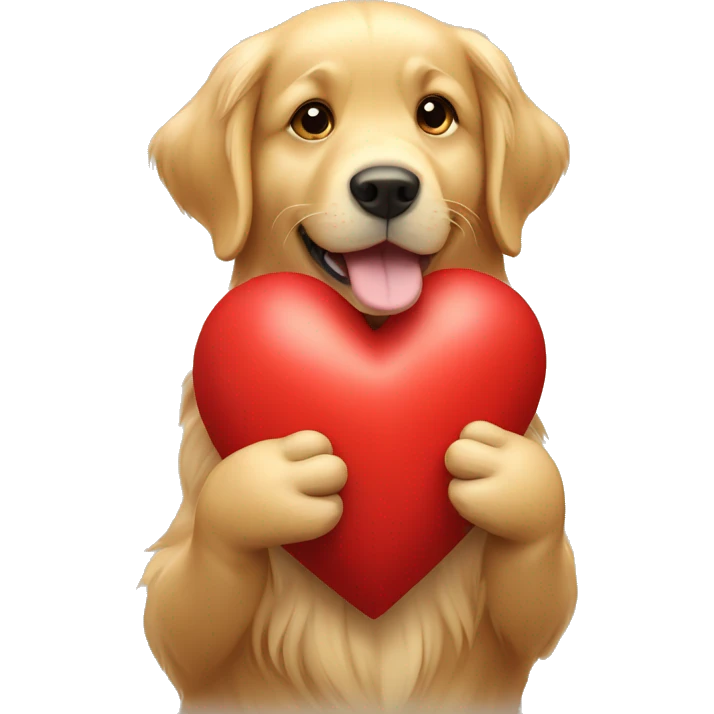 Golden Retriever holding a red heart with his paws  emoji
