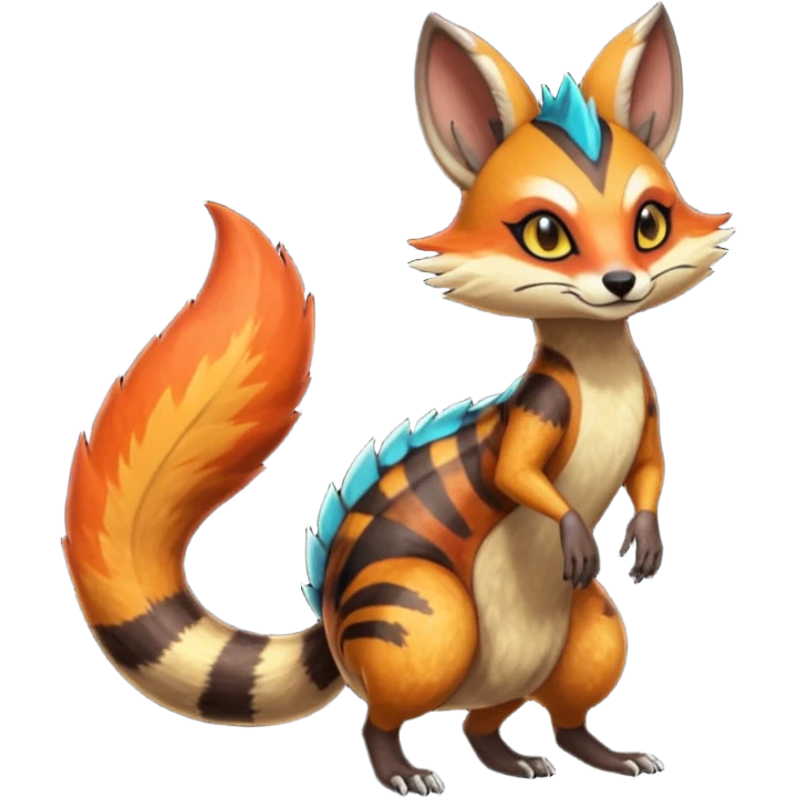 Fiery Wicked Cool Hot Edgy Badass Genet-Numbat-Sergal-Meloetta-Vernid-fusion-hybrid-creature emoji