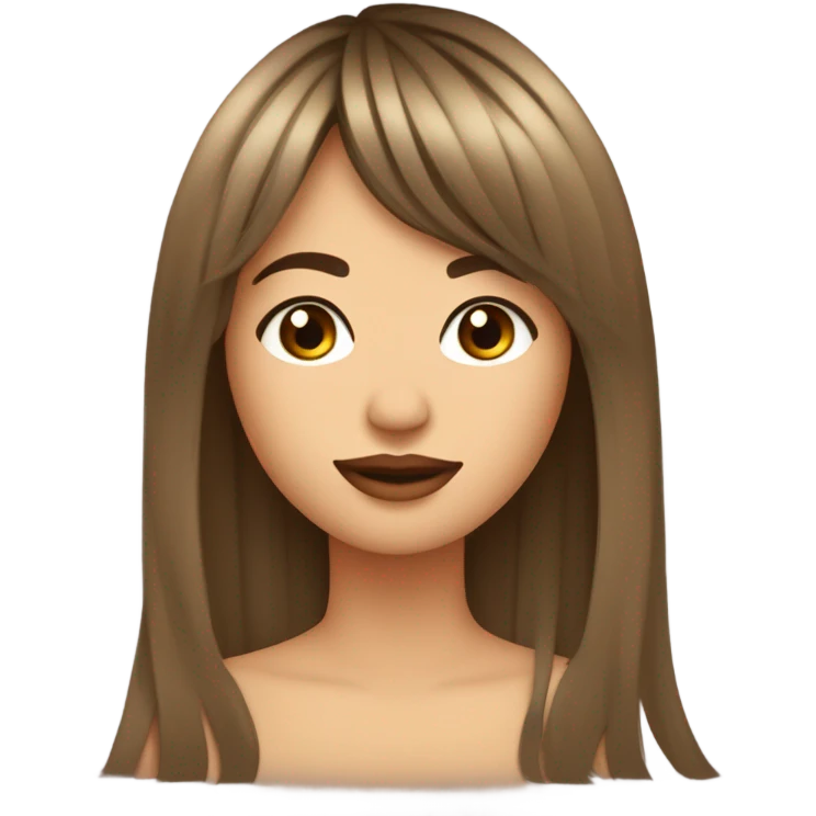 Garota morena, cabelos longos e castanhos,curtain bangs  emoji