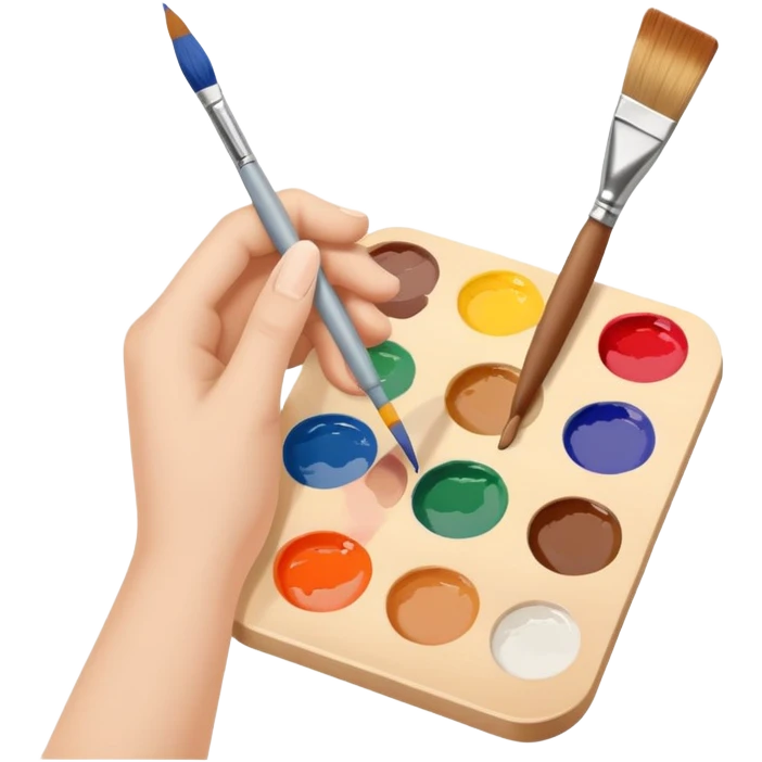 hands holding a paintbrush and palette, simple and friendly emoji