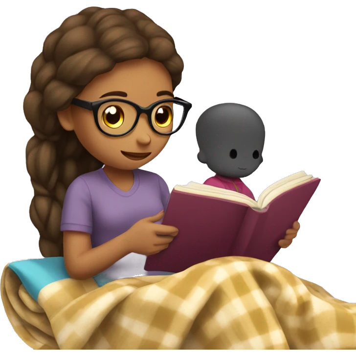 girl reading book with blanket emoji