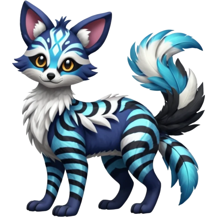 Futuristic furry fluffy floofy feathery tribal marked Genet-Absol-Kyurem-Zeraora-Primagen-fusion-creature  emoji