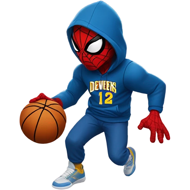 Spider-Man wearing a Denver Nuggets hoodie dribbling a basketball emoji