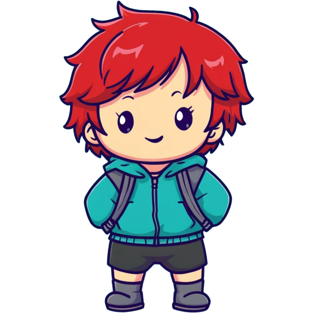 chibi character with red hair, cute expression emoji