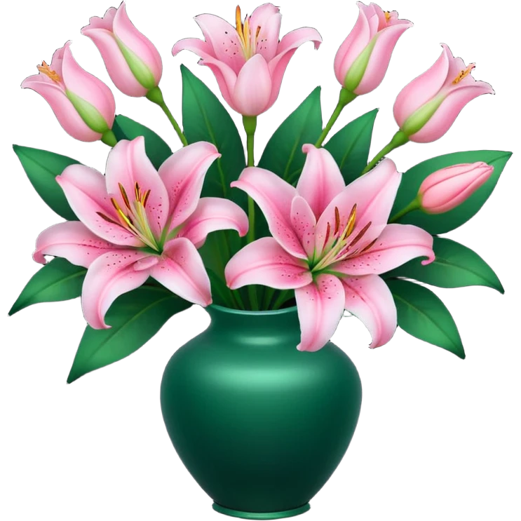 pink lilies and roses bouquet in a dark green vase emoji