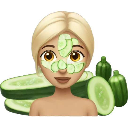 Girl having a spa day with cucumber on her face emoji