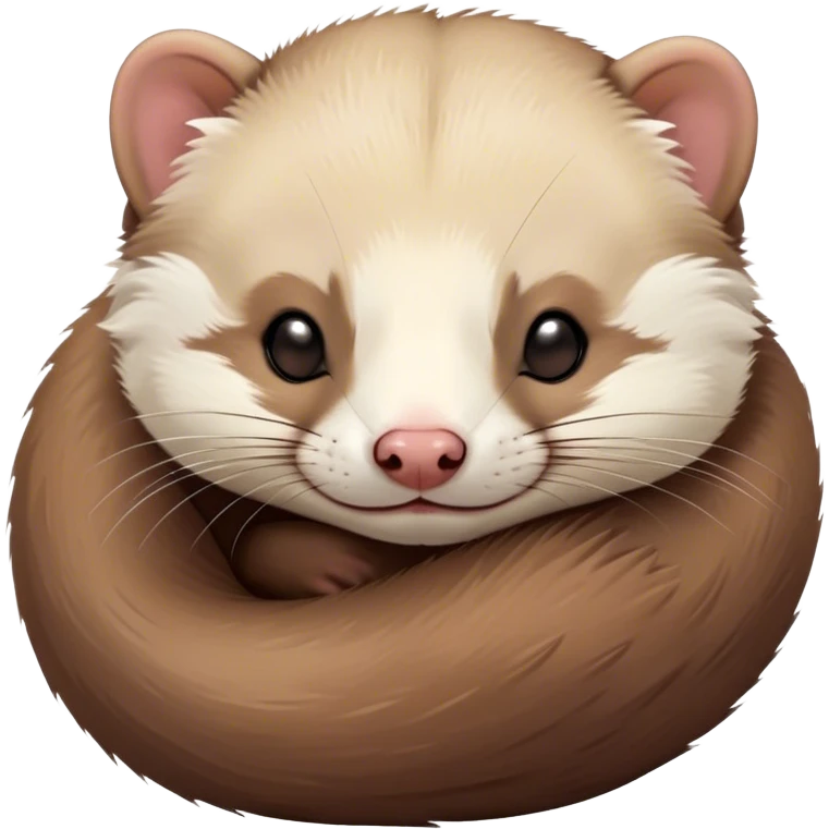 Meme-Worthy Cute Sleeping sable ferret Portrait Emoji, Head resting peacefully with a contented smile, showcasing a long, flexible body curled up in cozy repose, luxuriously soft fur in warm brown and cream, and eyes gently closed in serene slumber, Simplified yet hilariously adorable features, highly detailed, glowing with a soft, drowsy natural light, high shine, relaxed and utterly lovable, stylized with an air of playful laziness, bright and heartwarming, soft glowing outline, capturing the essence of a sleeping sable ferret that feels destined to become the next viral sensation of adorable rest! emoji