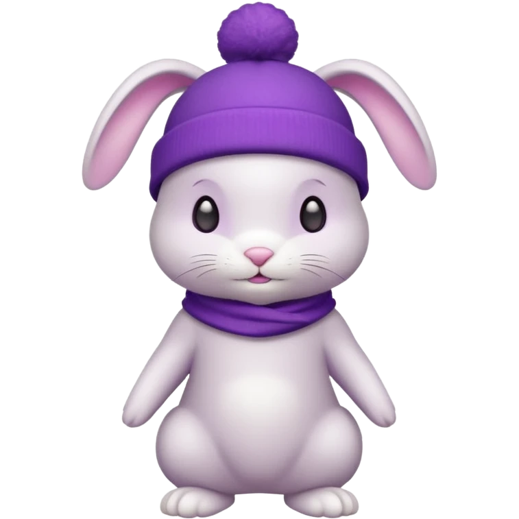 white Bunny wear a purrple benie hat, full body emoji