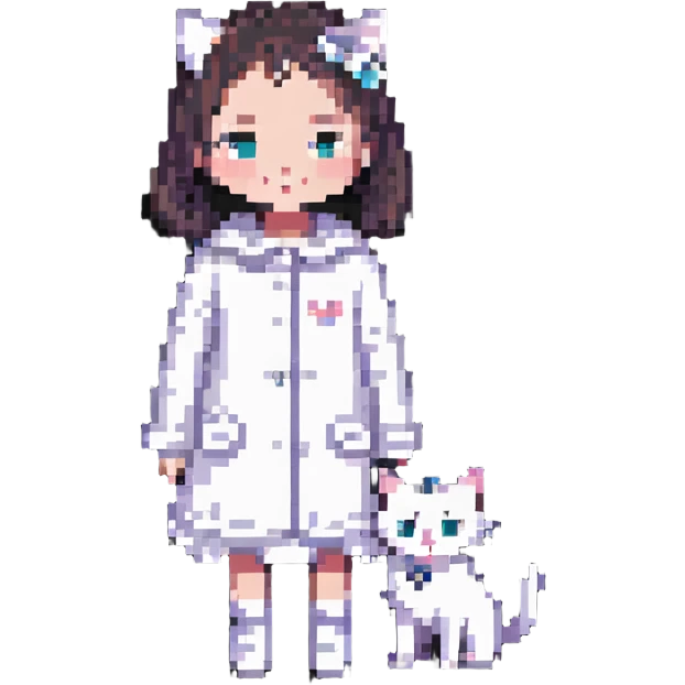 a small girl with a white cat emoji