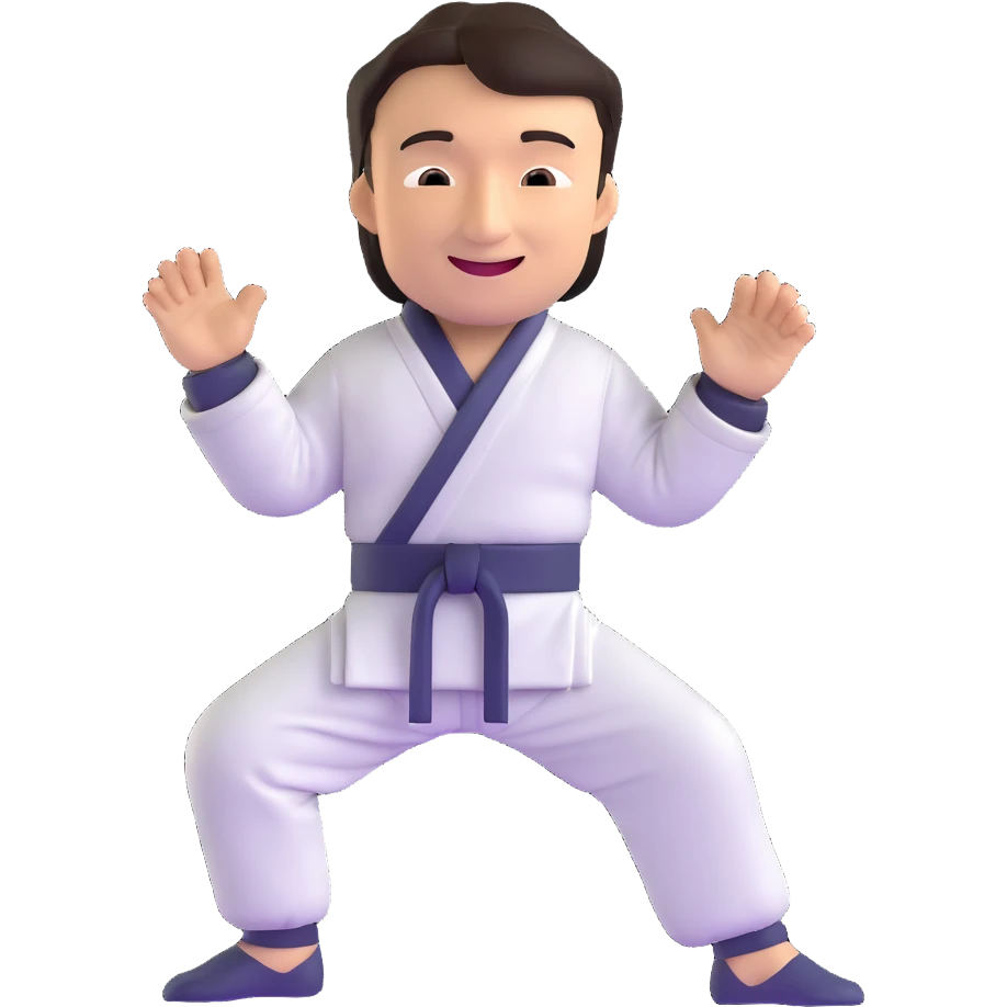 Jackie Chan with his signature smile, martial arts master pose emoji