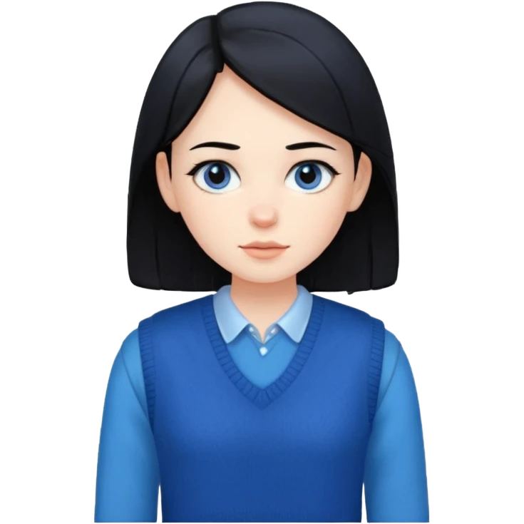 make a girl hair short black and wear bunny skin pale ok and wear Sweater vests blue and make little bit a younger emoji