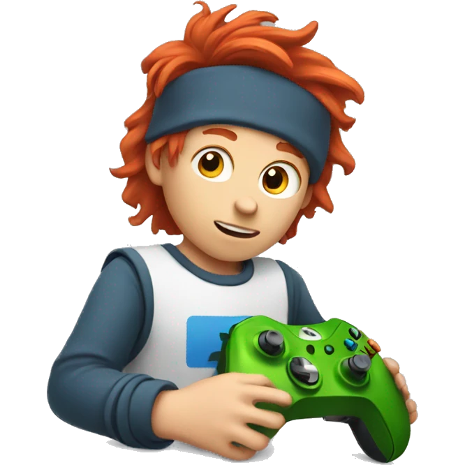 Red haired boy playing Xbox emoji