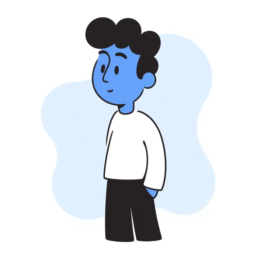 A blue person standing with a faint blue aura around them, representing poor aura. emoji
