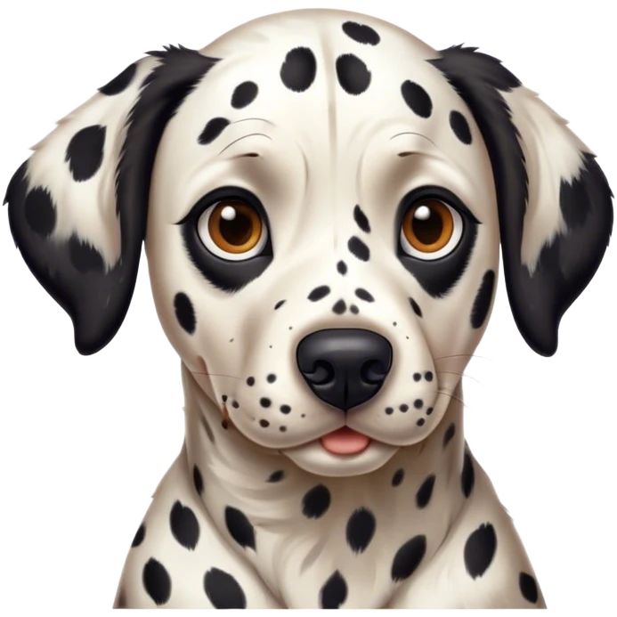 Cinematic Realistic full-body portrait of a Dalmatian dog, rendered with glossy, meticulously detailed spotted fur and expressive, alert eyes, set against a clean, neutral backdrop that highlights its regal and athletic stance. emoji