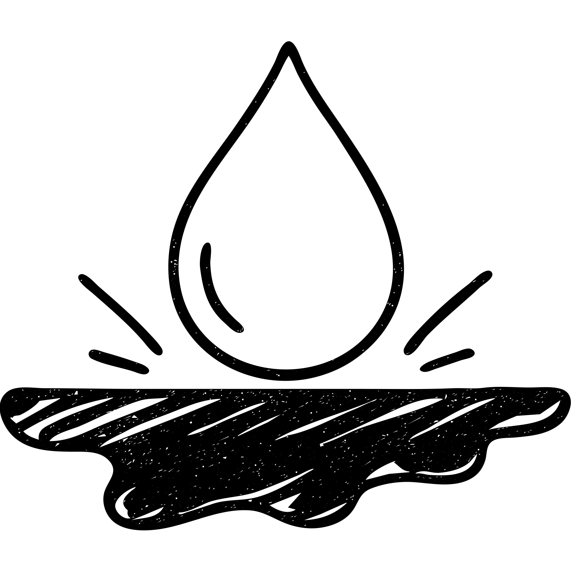 hand-drawn outlined icon of a light blue or silver water droplet sliding on glossy black paint, subtle repellent effect with lines, clean and modern emoji