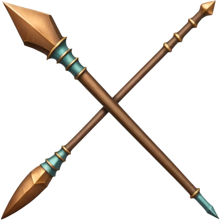 bronze spear with wooden stick handle and single pointed bronze tip, metallic and worn emoji