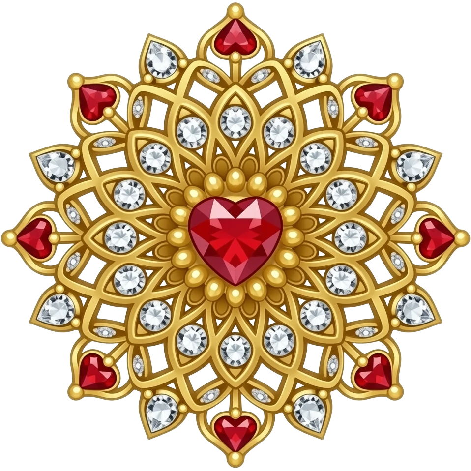 gold chrysanthemum jewel with red diamond hearts emoji