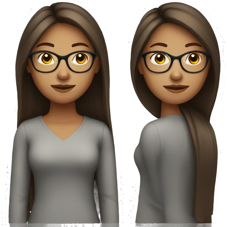 A woman with straight brown hair with backwards glasses emoji