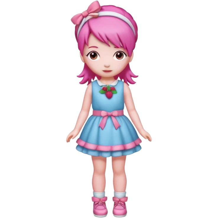 Isolated detaile illustration modern raspberry torte doll figurine full body with pink hair and a pink berry hairband standing emoji