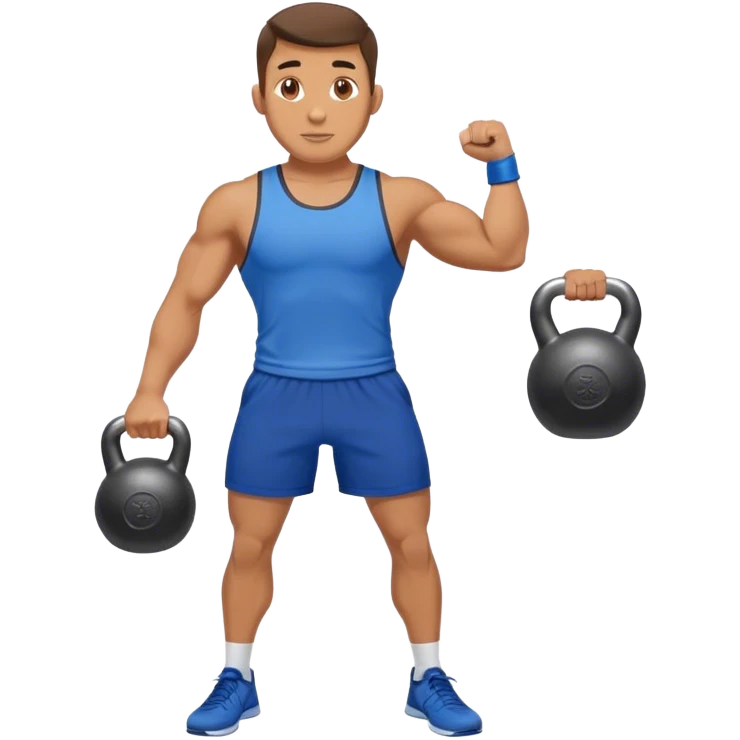 athletic man with blue shorts holding kettlebell emoji