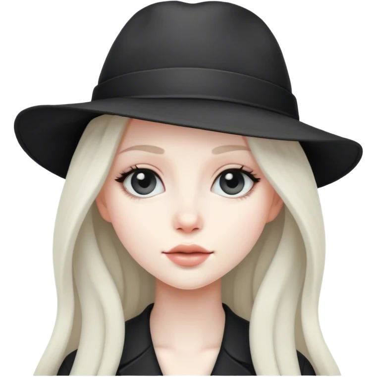 monochrome girl with long hair in a hat emoji