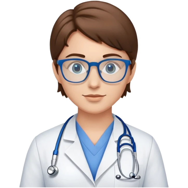 physician assistant brown hair and blue glas emoji