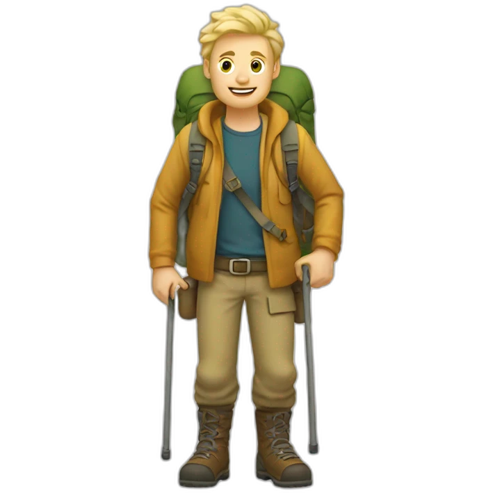 a beardless blond white hiker with his full body emoji