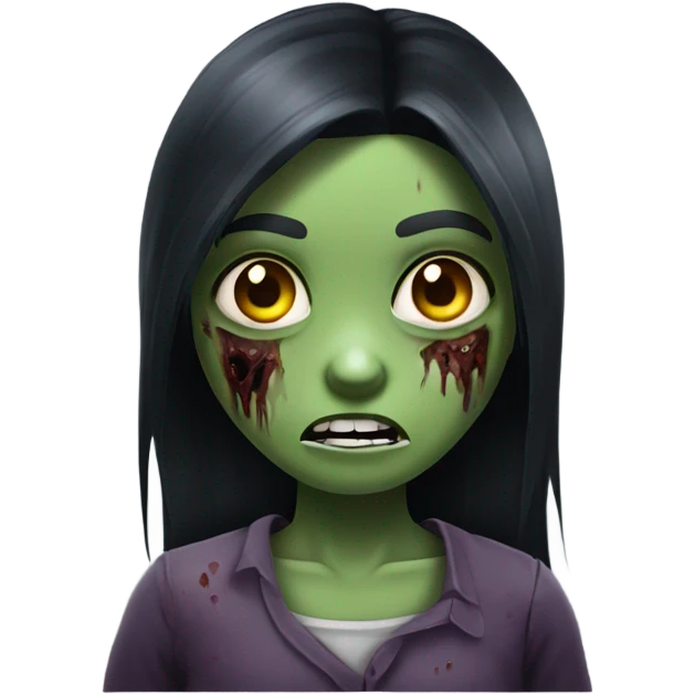 girl zombie with black long hair with teeth and serious face  emoji