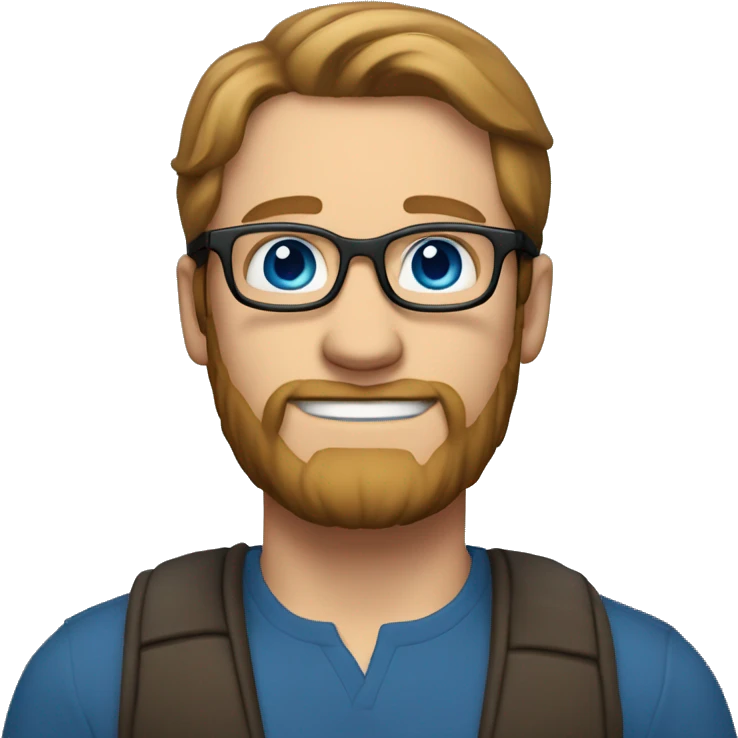 white man, brown straight hair, roundglasses, dbeard, glasses, blue eyes, no body, smiling emoji