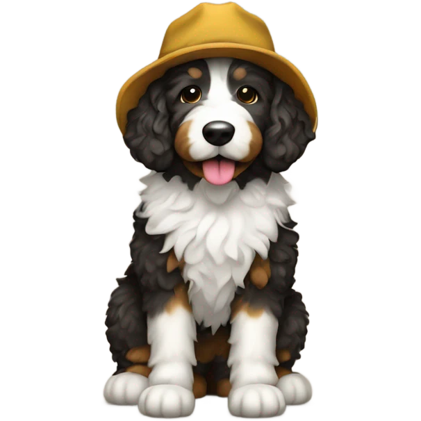 Bernedoodle dressed as hiker emoji
