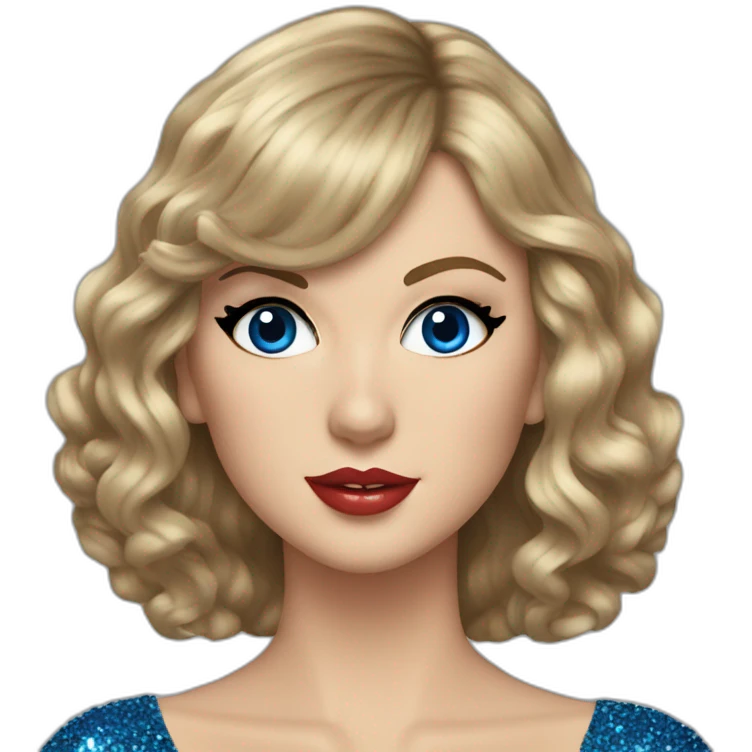 Taylor Swift in a glittery blue dress and butyfull eyes emoji