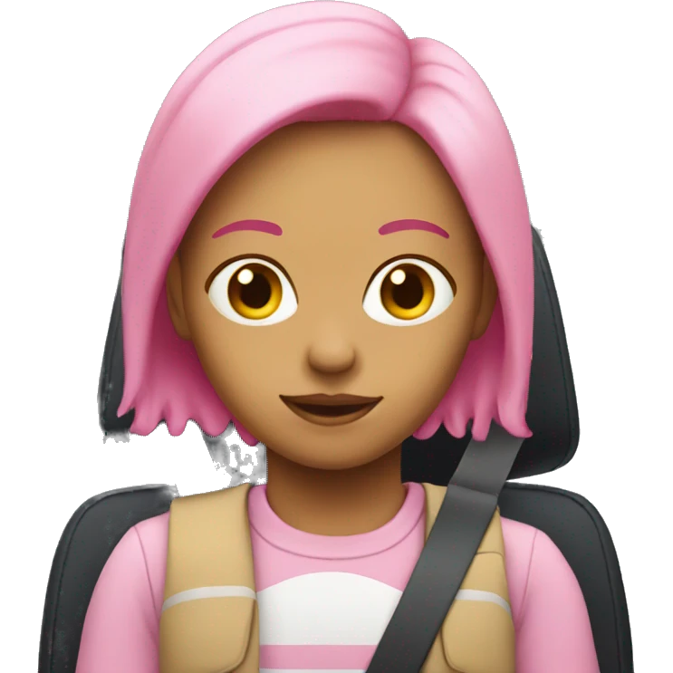 Girl with pink hair driving emoji