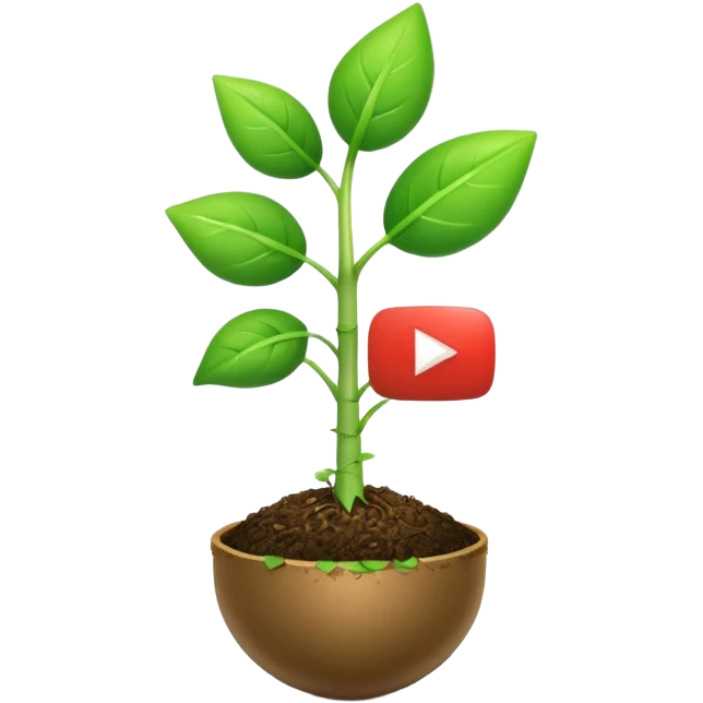 YouTube play icon growing from a small sprout emoji