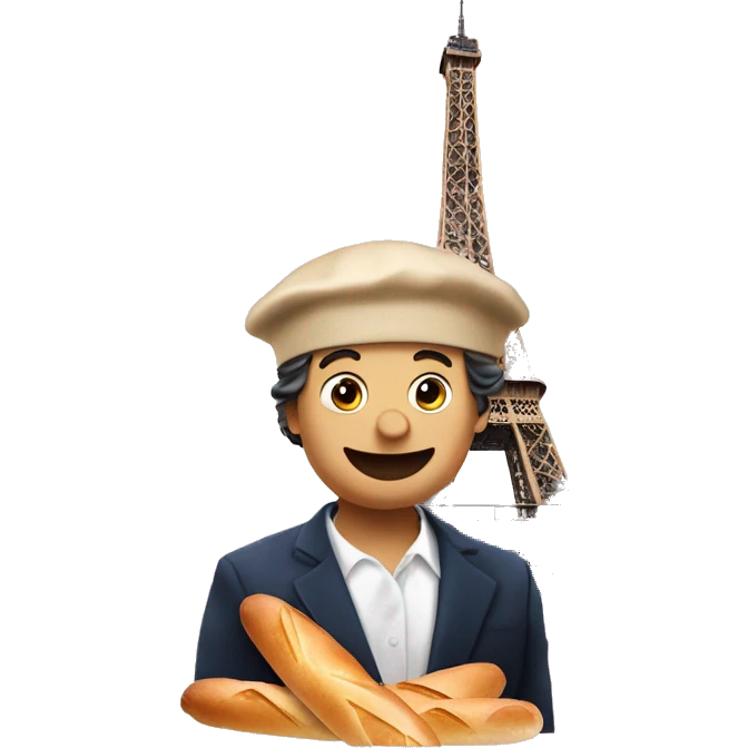 face with baguette wine chesse beret eiffel tower  emoji