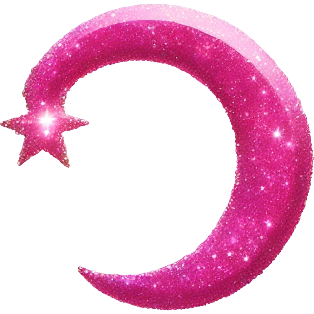Hot pink crystallized crescent moon with glitter emoji