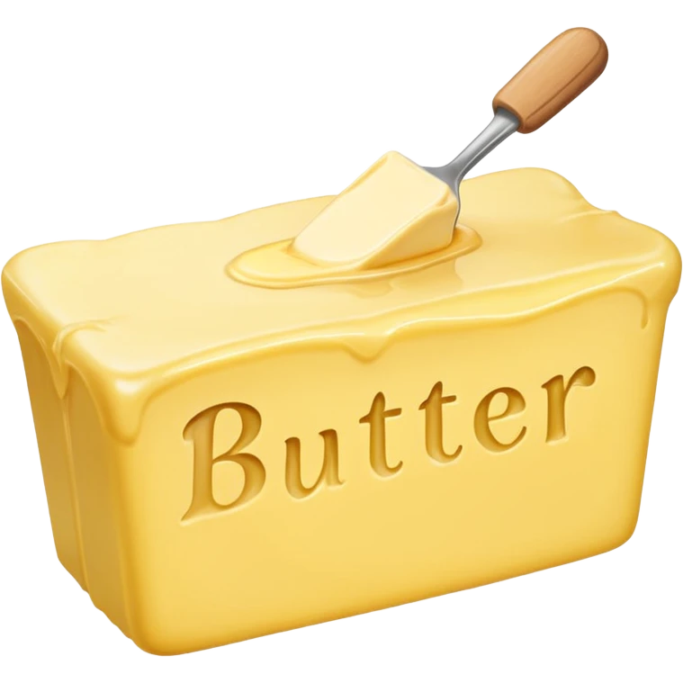 Create an image with butter and text in front that says butter  emoji