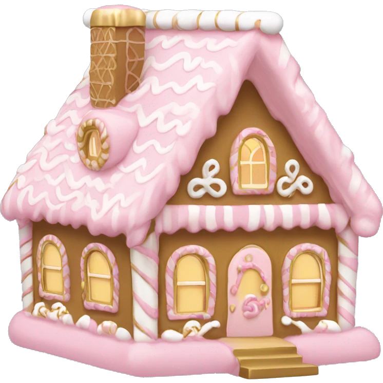 light pink and gold and white gingerbread house emoji