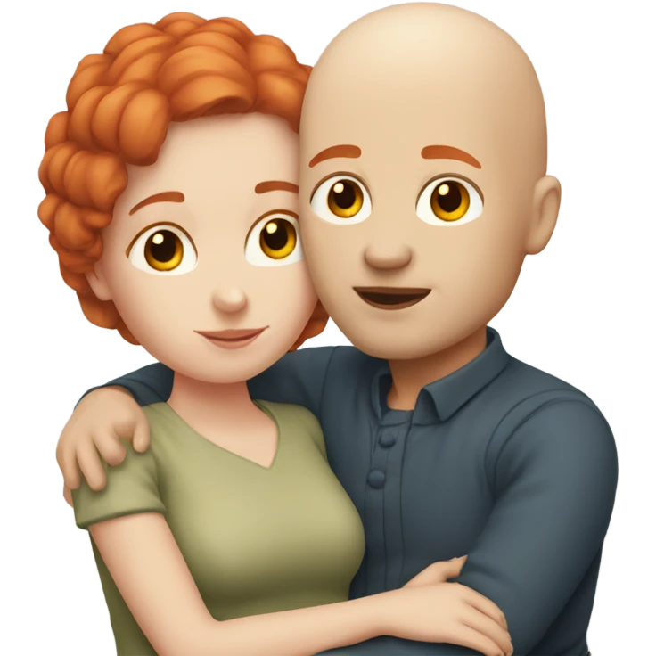 Bald boy and redheaded girl cuddling  emoji