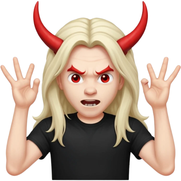 Long haired headbanging with hands in devil horns position emoji