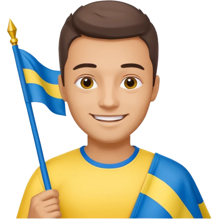 photorealistic Ukrainian man with the flag of Ukraine emoji