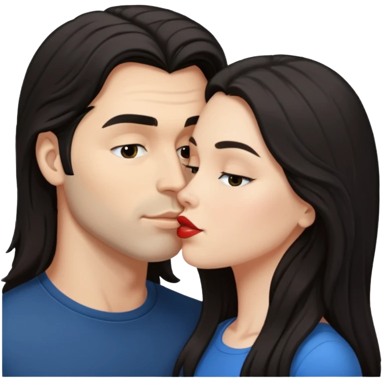 White Man with dark hair kissing white woman with long dark hair ios style emoji
