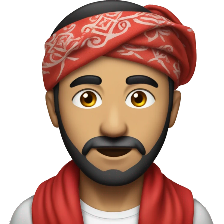Olive skined turkish drag king with thick eyebrows, facial hair and a red bandana around his forehead. emoji