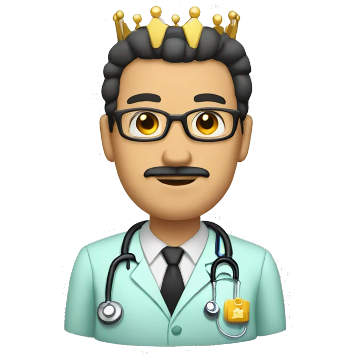 Bald tan male doctor with a crown and black beard and a crown emoji