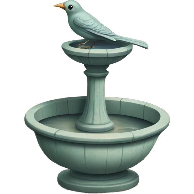 Vintage bird bath with a small bird in courtyard  emoji